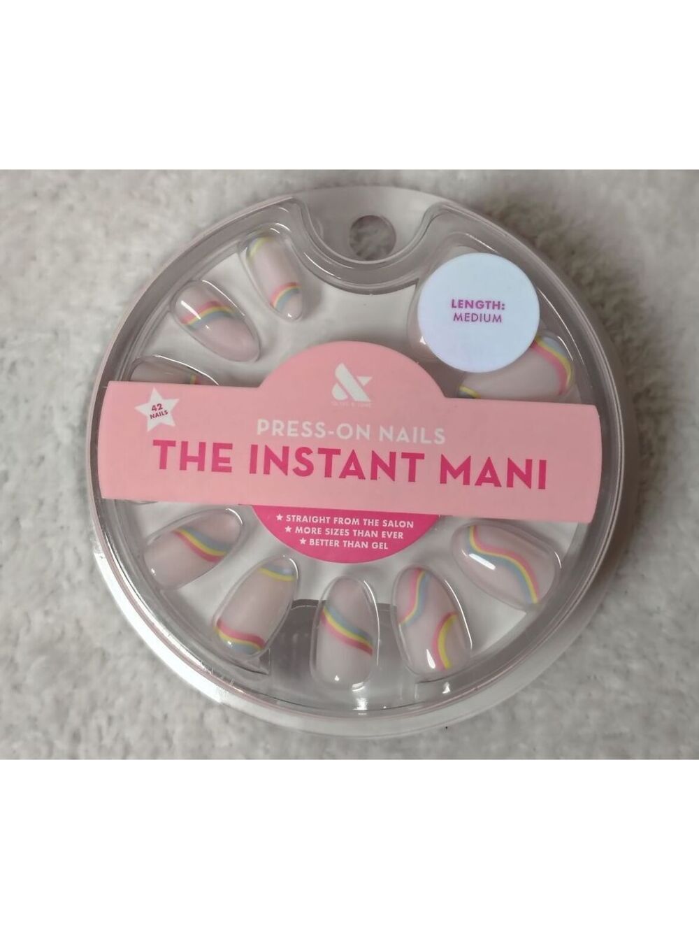 Olive & June The Instant Mani Medium Almond Press On Nails Rainbow Swirl NIP